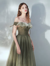 Olive Green Tulle Fairytale Long Prom Dress - DollyGown